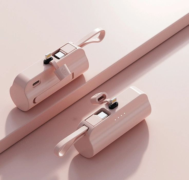 Pink - 8000Mah Mini Power Bank With Lightning Pin And Type C Cable_0