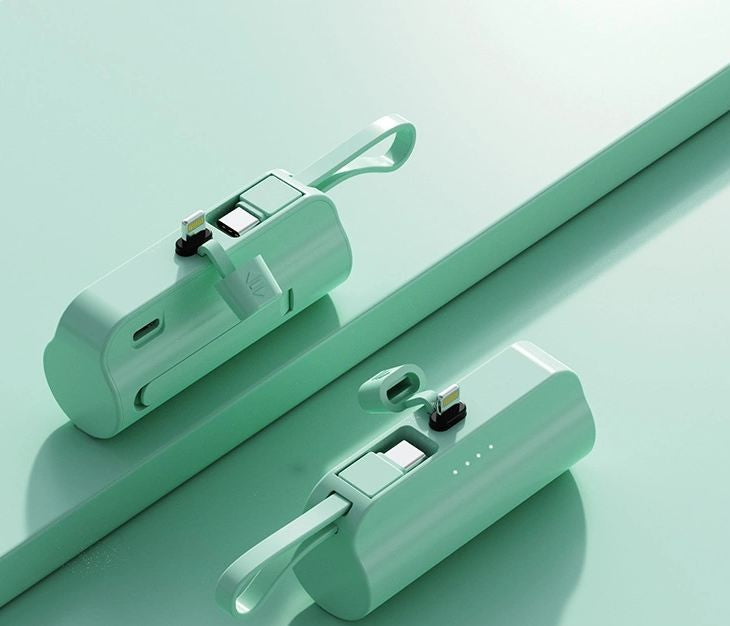 Green - 8000Mah Mini Power Bank With Lightning Pin And Type C Cable_0