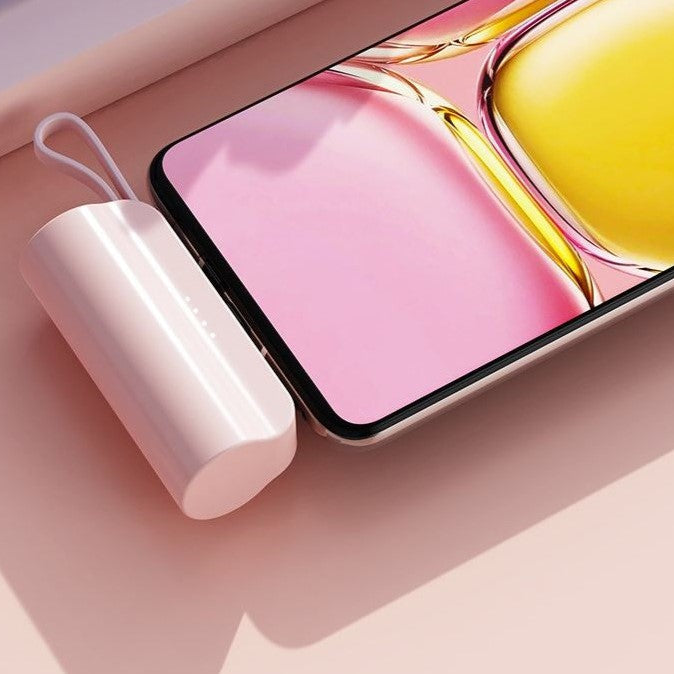 Pink - 8000Mah Mini Power Bank With Lightning Pin And Type C Cable_1
